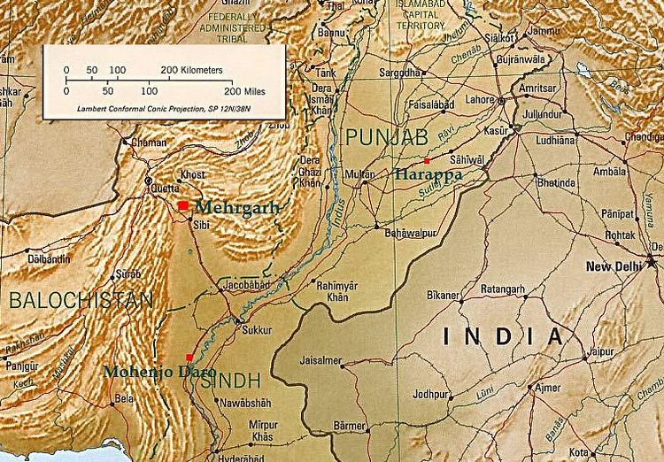 Map of Pakistan showing Mehrgarh