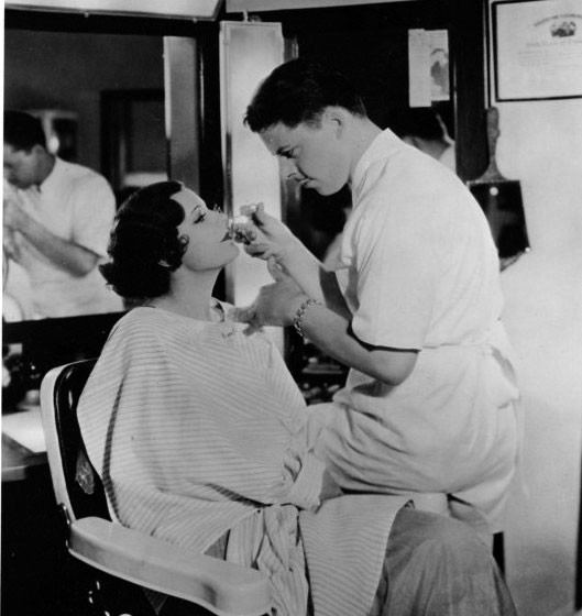 Mel Berns ca1930 with makeup artist Mel Berns Irene gets an eyelash curl