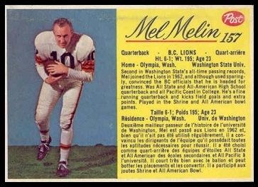 Mel Melin Mel Melin 1963 Post CFL 157 Vintage Football Card Gallery