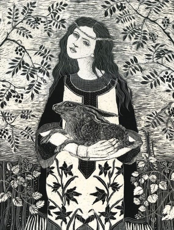Melangell St Melangell safe in her arms Fine Art Print of by KayLeverton