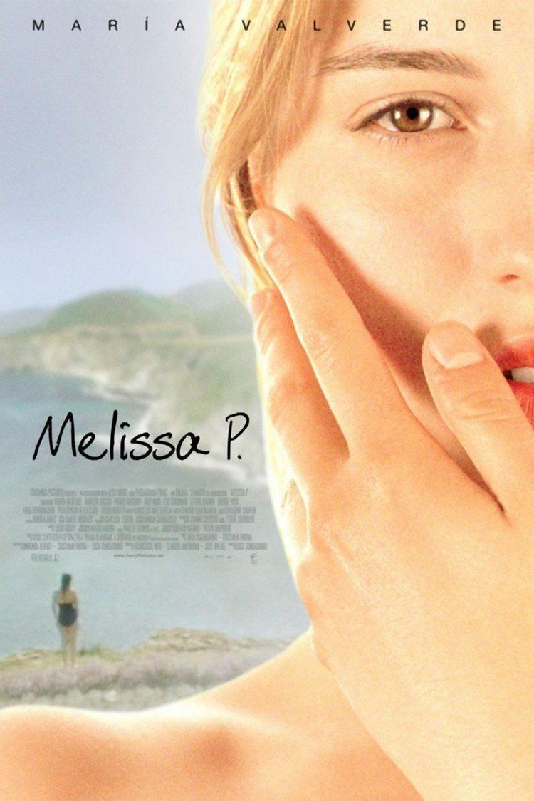 María Valverde holding her face and the woman at her back is wearing a black swimsuit in the movie poster of the 2005 erotic drama film, Melissa P.