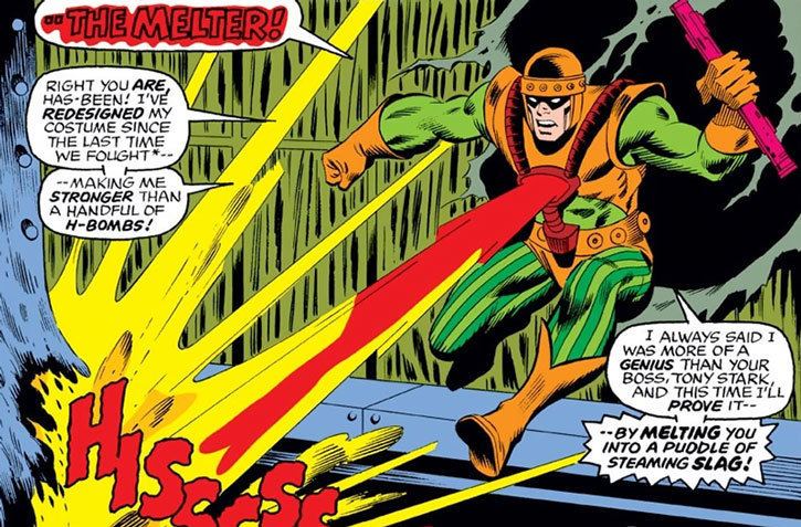 6. The Melter: Bruno Horgan, AKA Melter, is a classic B-List Ironman Villain. The Scourge ambushes and kills The Melter in Avengers #263. Like Backlash, other Marvel Villains have used the name, but Horgan has stayed dead.