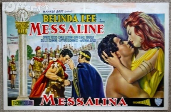 Belinda Lee and Spiros Focás looking at each other, in a movie poster of Messalina (1960 film)
