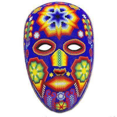 Mexican mask-folk art Beaded Huichol Mask Mexican Folk Art Handmade in Mexico Estrella