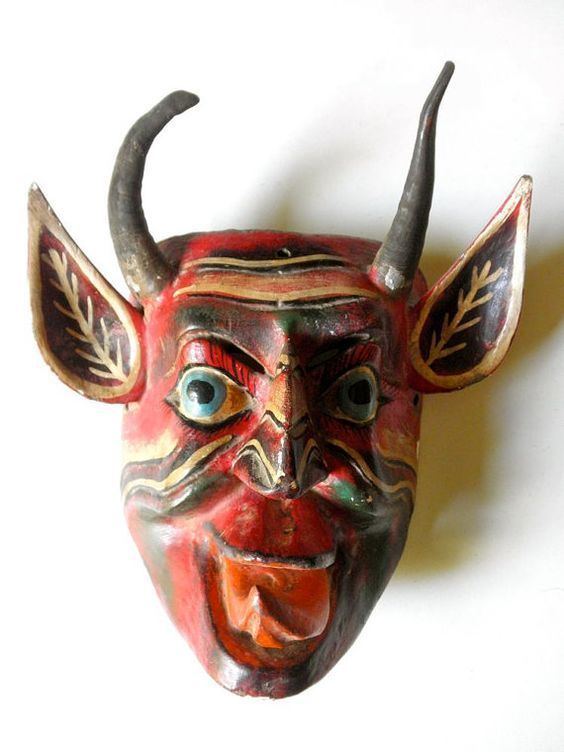 Mexican mask-folk art Vintage Mexican Devil Mask Folk Art Diablo 1960s Hand Carved