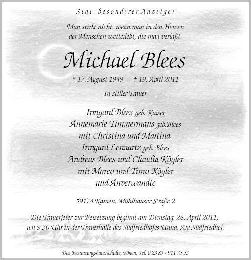 Michael Blees Anzeige fr Michael Blees