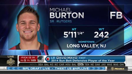Michael Burton (American football) Detroit Lions pick fullback Michael Burton No 168 in 2015