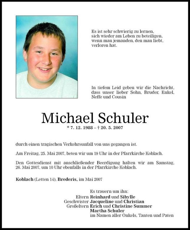 Michael Schuler Michael Schuler Todesanzeige VN Todesanzeigen