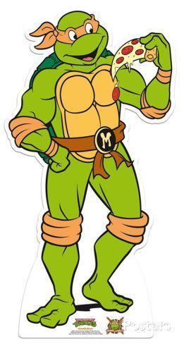 Michelangelo (Teenage Mutant Ninja Turtles) smiles while eating pizza