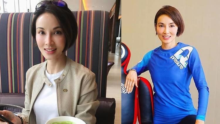 On the left, Michelle Saram smiling and wearing a beige blazer and white inner blouse while on the right, she is wearing a blue long sleeve blouse