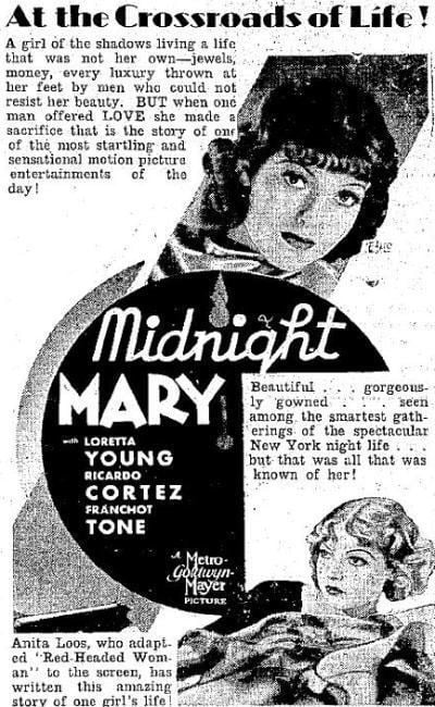 Midnight Mary Loretta Young as Midnight Mary 1933 for William Wellman at MGM