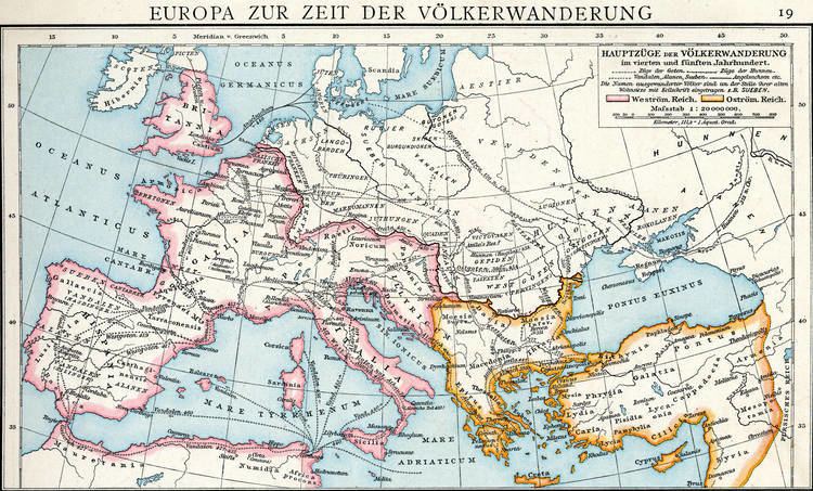 Map of Europe during the Migration Period.