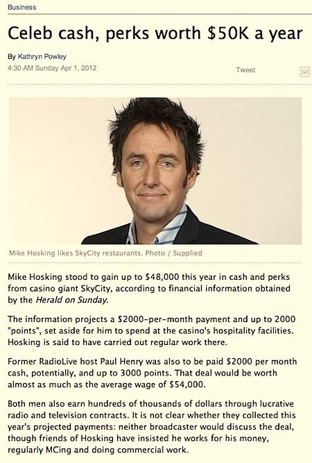 Mike Hosking Mike Hosking a note of some clarification re SkyCity The Paepae