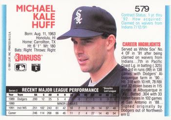 Mike Huff 1992 Donruss Baseball Gallery The Trading Card Database