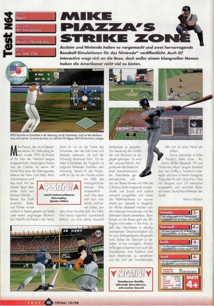 Mike Piazza's Strike Zone Mike Piazza39s Strike Zone for Nintendo 64 1998 MobyRank MobyGames
