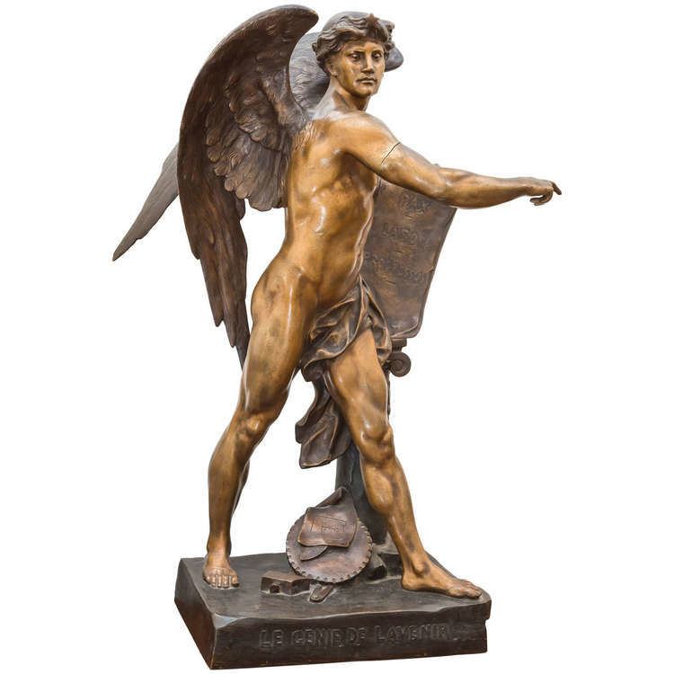 Émile Louis Picault Monumental Patinated Bronze Escholier by Emile Louis Picault France