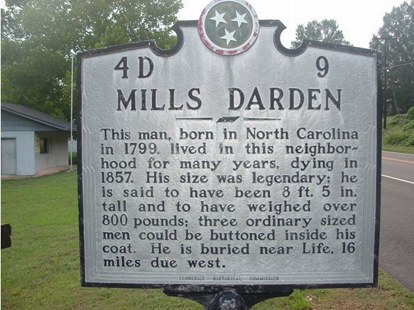 Mills Darden's historical marker located on the roadside in Darden, TN a small community named after him