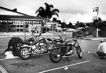 Two motorbikes parked during the Milperra Massacre.