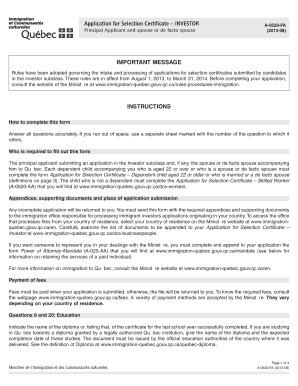 Ministry of Immigration, Diversity and Inclusion quebec selection certificate form Fill Online Printable Fillable