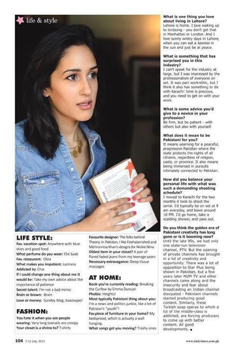 Mira Sethi Mira Sethi39s Interview Published in a Magazine Reviewitpk