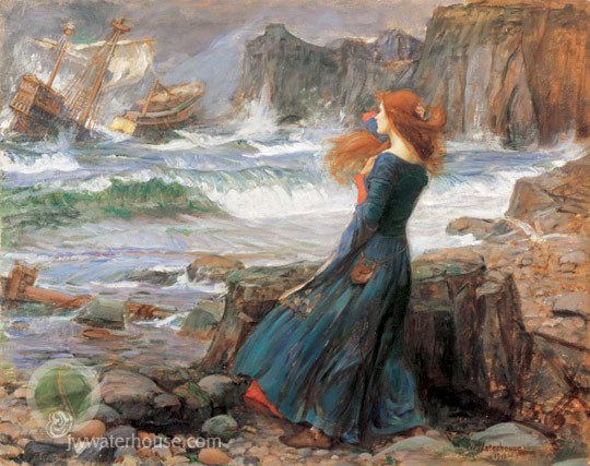 Miranda, The Tempest, painted by John William Waterhouse in 1916 based on one of William Shakespeare's most romantic plays.