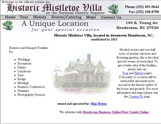 Mistletoe Villa North Carolina Web Applications Graphic Arts