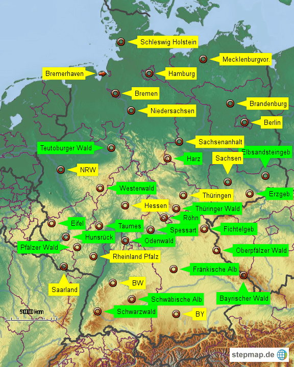Mittelgebirge Deutschlands Mittelgebirge von smore Landkarte fr Deutschland