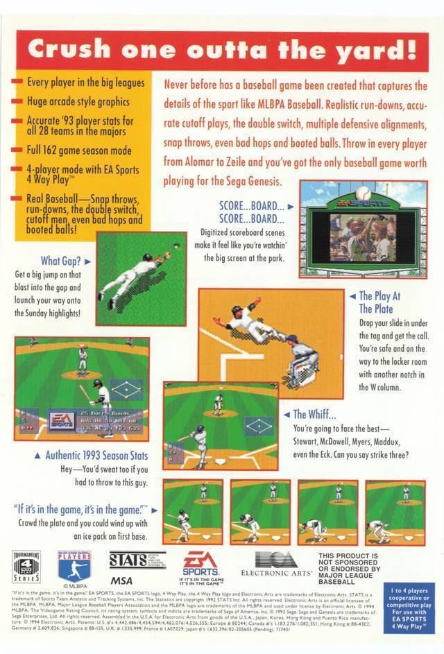 MLBPA Baseball MLBPA Baseball Box Shot for Genesis GameFAQs