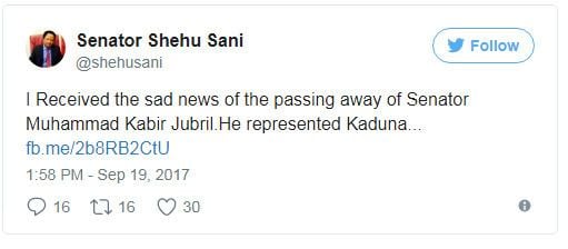 Mohammed Kabiru Jibril Senator Mohammed Kabiru Jibril Is Dead Politics Nigeria