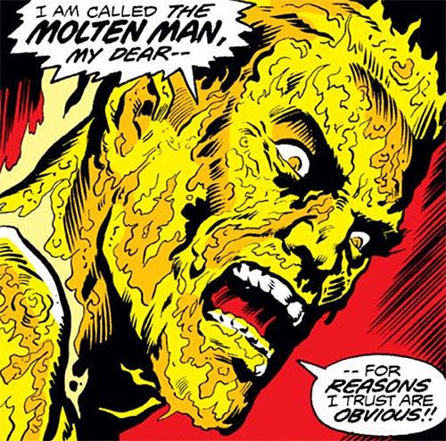 Molten Man Molten Man Marvel Comics SpiderMan comics Character profile