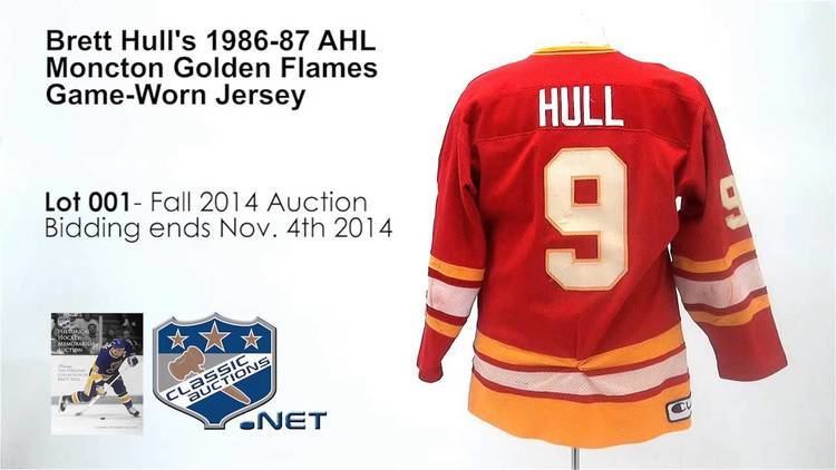 Moncton Golden Flames Brett Hull39s 198687 AHL Moncton Golden Flames GameWorn Jersey