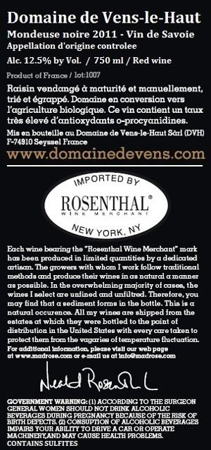 Mondeuse noire Domaine VensLeHaut Rosenthal Wine Merchant