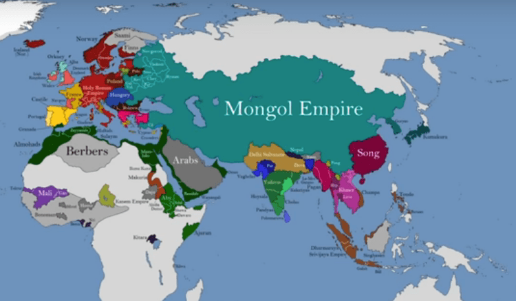 A map showing many countries including the Mongol Empire in 1257