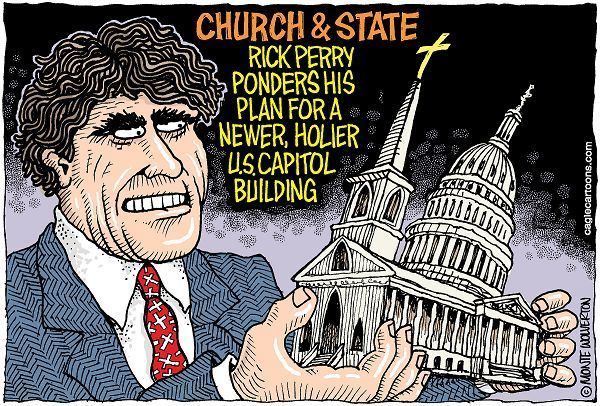 Monte Wolverton Rick Perry Church and State 08152011 Cartoon by Monte Wolverton