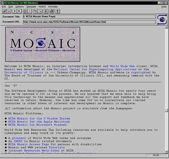 Mosaic (web browser) April 22 1993 Mosaic Browser Lights Up Web With Color Creativity