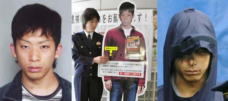 Photos of Lindsay Hawker's murderer Tatsuya Ichihashi and a poster appealing for murderer's information