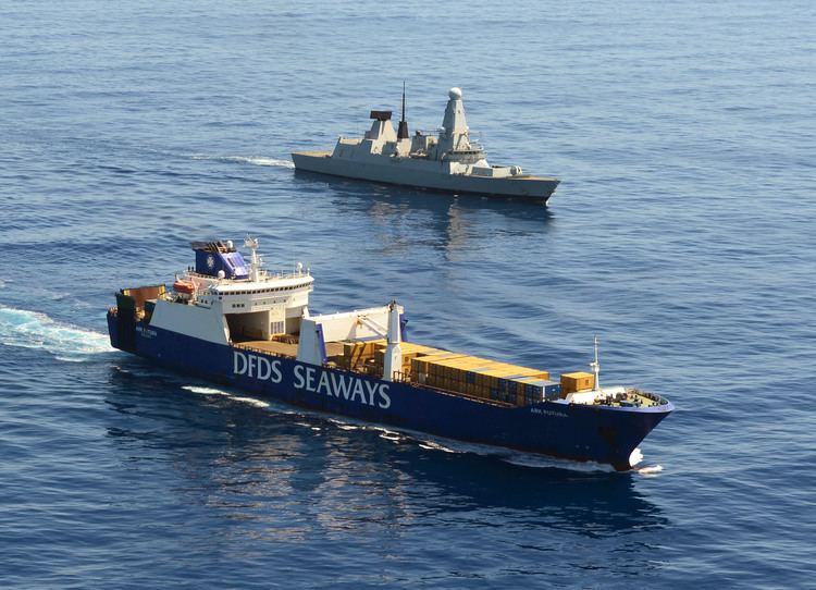 MV Ark Futura FileHMS Diamond Escorting Ark Futura During Operation Recsyr MOD