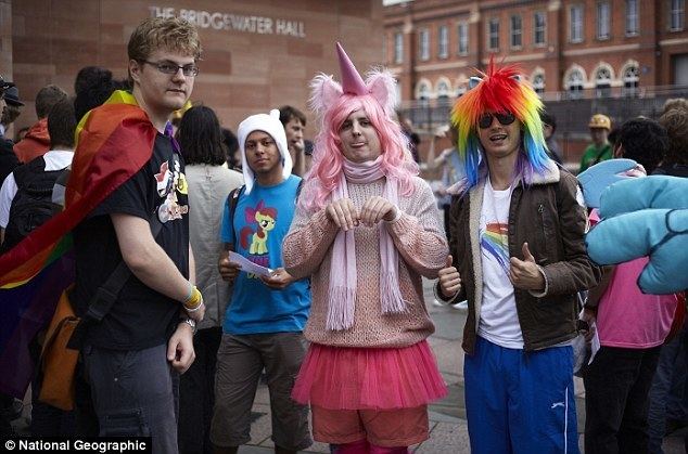 My Little Pony: Meet the Ponies movie scenes The mane event Bronies dressed in colourful equine inspired outfits outside the BUCK brony
