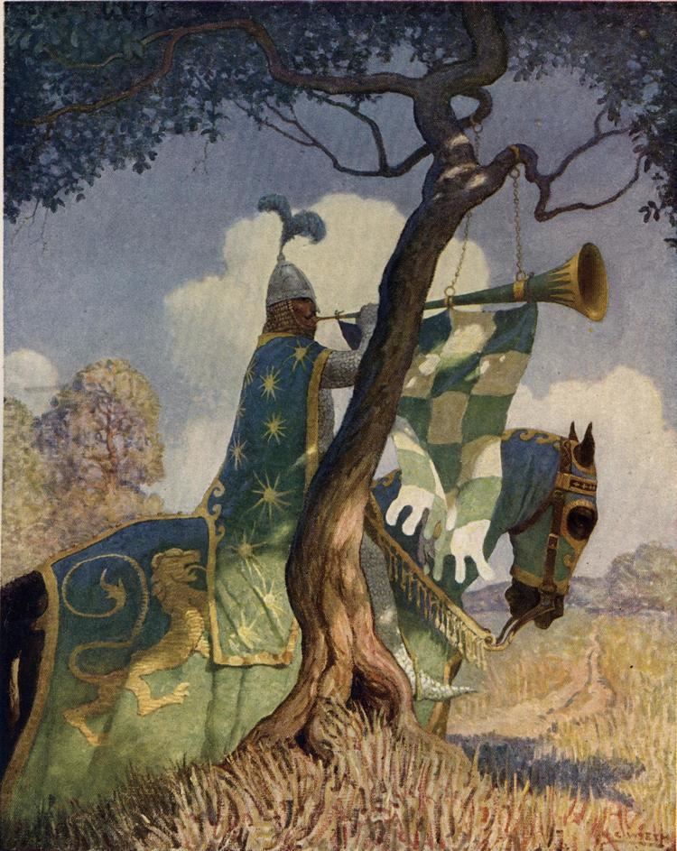 N. C. Wyeth The green knight preparing to battle Sir Beaumains NC
