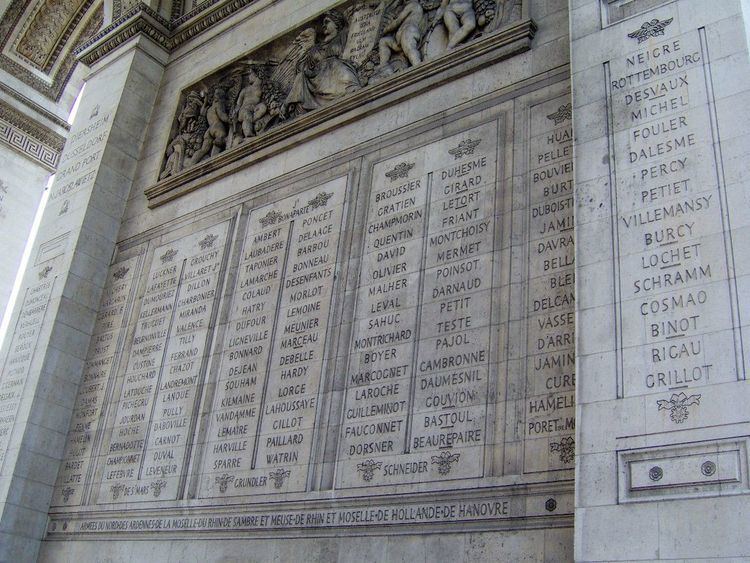 Names inscribed under the Arc de Triomphe