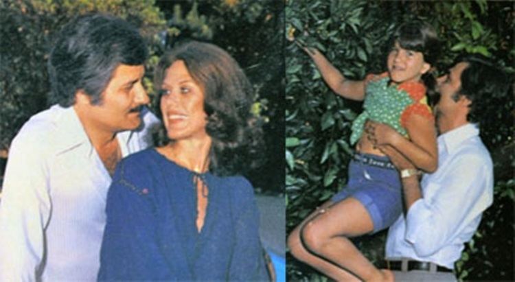 On left, A younger Nancy Dow with her husband, John Aniston. On right, her husband John and daughter Jennifer.