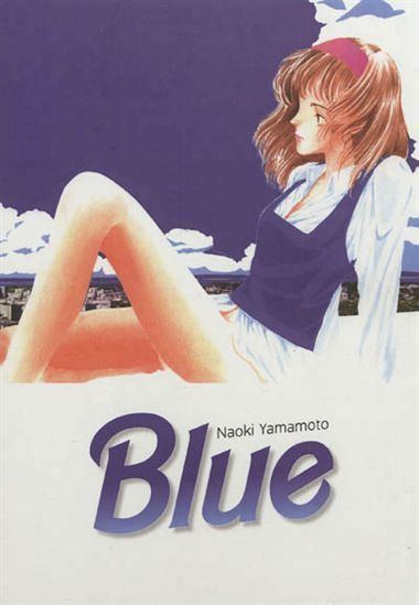 The manga poster of "Blue" by Naoki Yamamoto featuring a fictional woman character sitting and wearing a dress