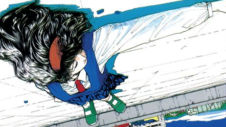 A fictional woman character from "Blue" by Naoki Yamamoto laying down on top of the building