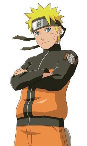 Naruto Uzumaki with his arms crossed and wearing his trademark orange and black ninja attire.