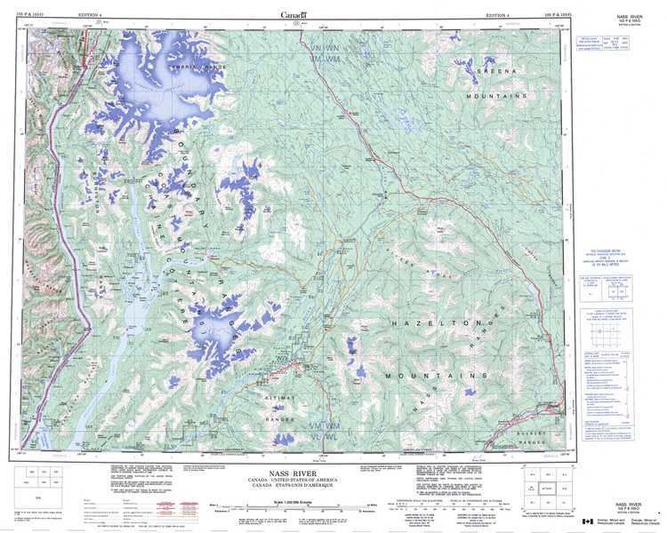 Nass River Printable Topographic Map of Nass River 103P BC