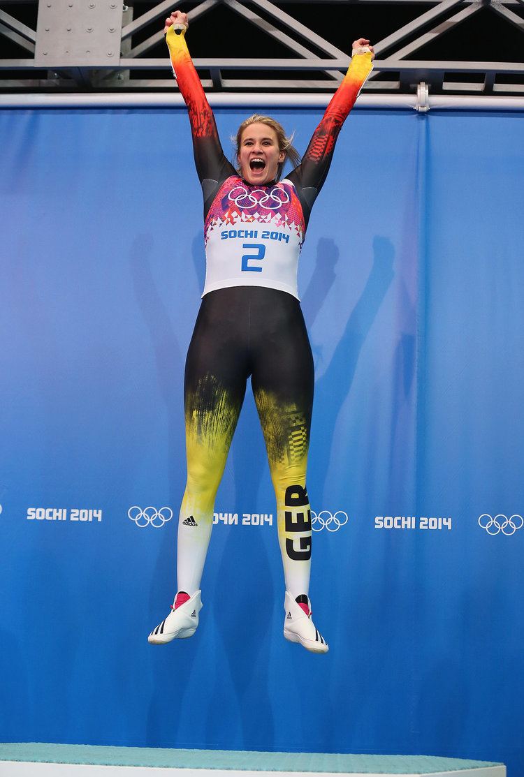 Natalie Geisenberger Gold medalist Natalie Geisenberger of Germany jumped for