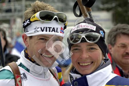 Nathalie Santer-Bjørndalen Ole Einar Bjoerndalen NOR and Nathalie Santer ITA