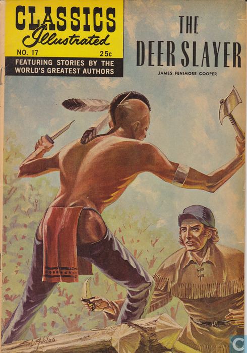 A comic book cover of the Classics Illustrated No. 17 The Deer Slayer by James Fenimore Cooper.