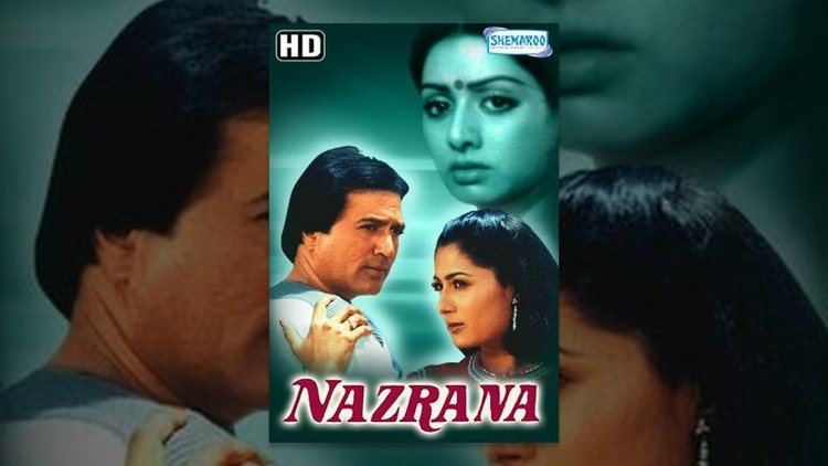 Rajesh Khanna, Sridevi, and Smita Patil in the poster of Nazrana (1987 film)