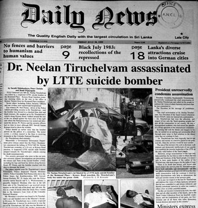 Neelan Tiruchelvam Features Online edition of Daily News Lakehouse Newspapers